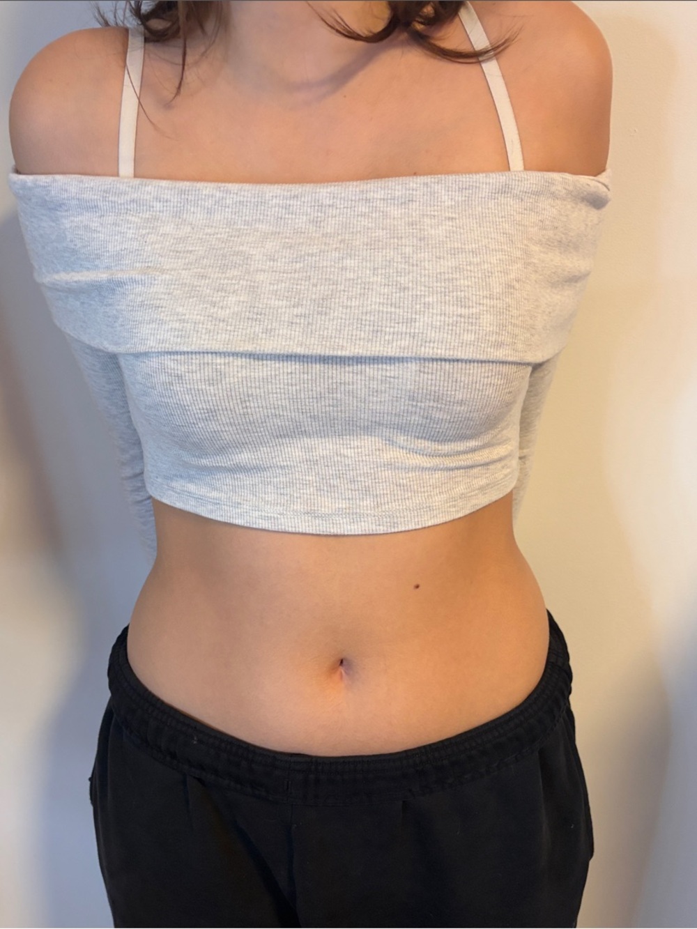 Garage Off-Shoulder Ribbed Long Sleeve Top in Light Gray - Picture 4 of 6